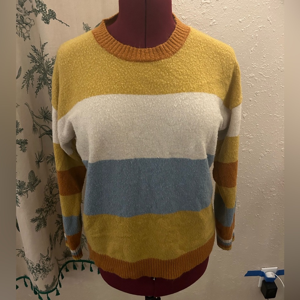 Cream, Blue, & Orange Striped Sweater